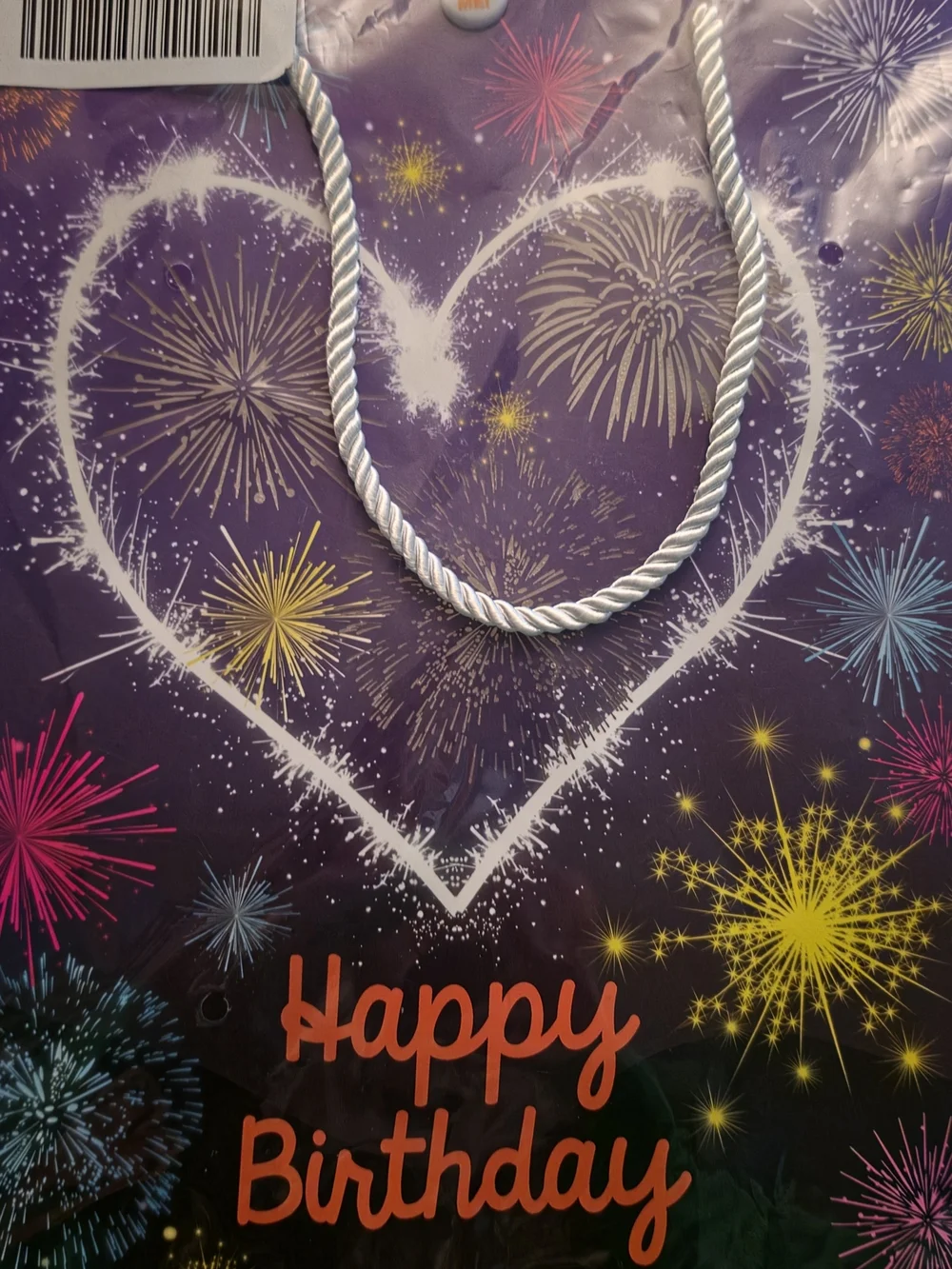 Musical Happy Birthday Purple Fireworks Gift Bag with White Rope Handles